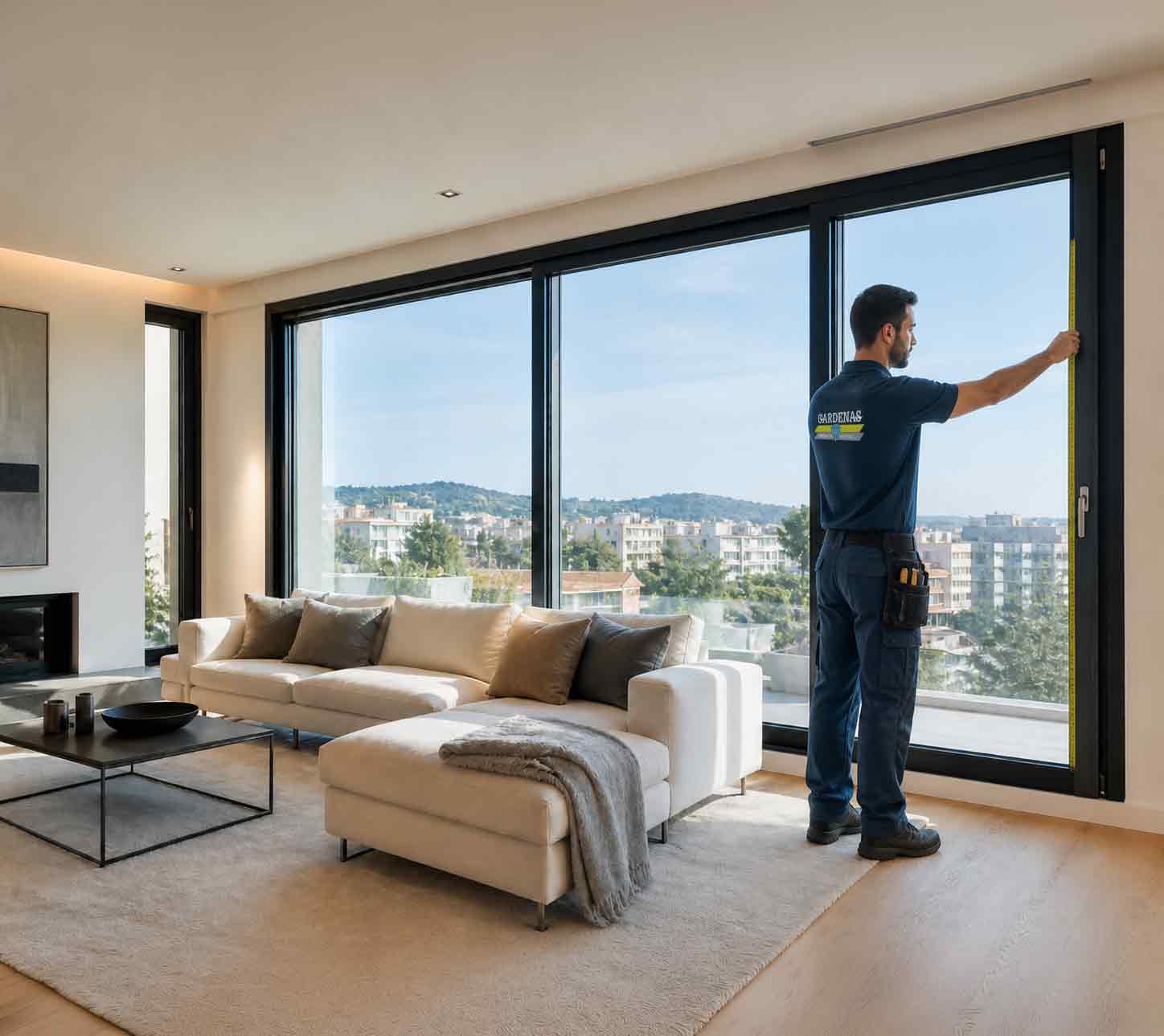 Técnico instalando unas ventanas de aluminio en Sant Boi de Llobregat