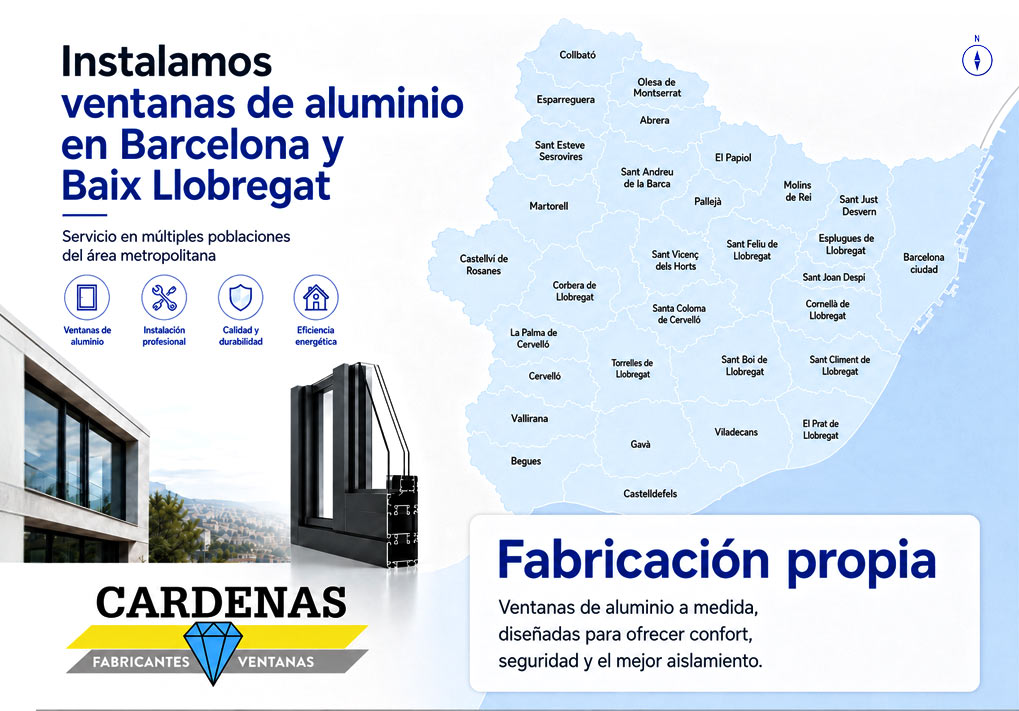 maps geográfico de las zonas de instalación de ventanas en el Baix Llobregar y Barcelona